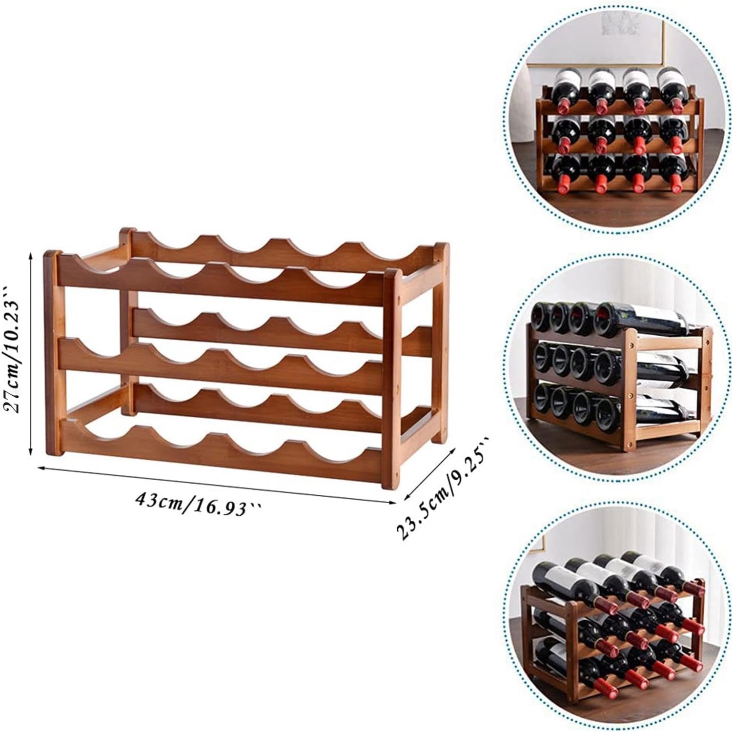 Bamboo 12-Bottle 3-Tier Countertop Wine Rack, detail view